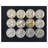 12 Silver Washington Quarters