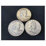 3 Silver Franklin Half Dollars