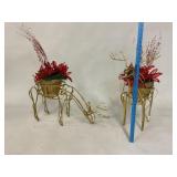 TALL Gold Metal Deer w/Poinsettias Pots