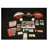 4 Autographed Footballs, misc baseballs, ticket