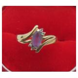 10kt Amethyst and Diamond Ring Size 5-5 3/4