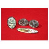 4pcs Sterling Silver Mop Jewelery, Earrings, Pin,s