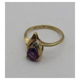 10kt Amethyst  and Diamond Ring Size 6 1/2