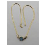 10kt Blue Topaz and Diamond Necklace 15.5"