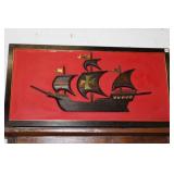 Painting Carved Wooden Ship Signed K.Schrffel 1971