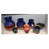 7pc Pottery; 3 graduating jars tallest 11.5"