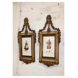 Pair 23" Antique framed French Fashion Prints