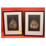 Pair of Nicely Framed Indian Peepal Leaf Paintings