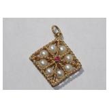 14kt yellow gold, Pearl & Pink Sapphire Pendant