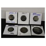 6pc US Silver Seated Liberty Coins to include;