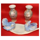 three 2 x 10 vases 17 blue bird planter