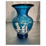 Fenton Mary Gregory Style Aqua Vase