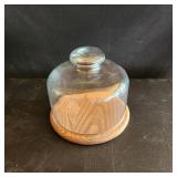 Wooden Serving Board with Glass Bell Jar