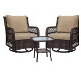 3 Pieces Outdoor Wicker Swivel Rocker Patio Set,