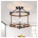 Brown Drum Semi Flush Mount 3-Light Fixture