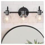 22 in. Black Vanity Light with Glass Shades