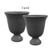 Vigoro 16 in. Grey Urn Planter w/ Pedestal 2pk