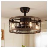 17.7 in. Black Caged Ceiling Fan w/ Lights