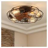 20in. Black Metal Cage Ceiling Fan w/Remote