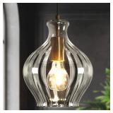 1-Light Black Brass Pendant with Glass Shade