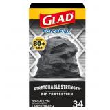 Glad ForceFlex Black Trash Bags - 30 Gal - 34ct