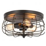 15 in. 3-Light Bronze Metal Cage Flush Mount