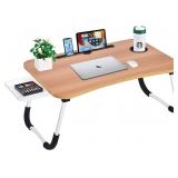 (X2) Laptop Bed Desk Table with Cup Holder, Walnut