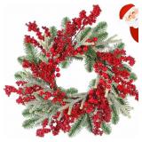 (X2) 20 Inch Artificial Christmas Wreath, Red Gree