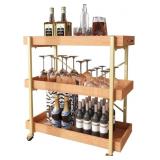 Bar Cart-31 H, 3-Tier Wood Rolling Kitchen Cart