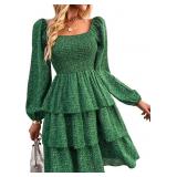 BTFBM Women Square Neck Smocked Dresses (SIZE:M)