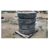 (4) 11R- 22.5 Trailer Tires on Steel Rims