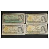 (1)-1954 (3)-1973 Canadian One Dollar Bills