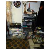 STEREO, STAND, WIRE RACK & CASSETTE PLAYER, CDS