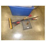 BROOM, SHOVEL, UMBRELLA STAND, FISHING RODS