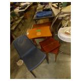 CHAIR, 2 SMALL WOOD TABLES, TV TRAY, LAMP TABLE