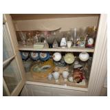 2 SHELVES OF GLASS ITEMS & CHINA  AND STUFF BELOW