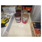 2 OLD CANS OF OIL & 2 CANS OF TRANSMISSION FLUID