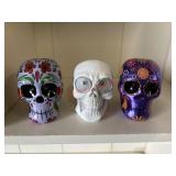 Light up skull garden rock and Tin skulls lot