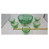 Large Green Glass Bowl and 5 Cups (dining room)