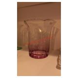 Antique Cranberry Acid Etched Frilly Glass Lamp