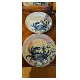 (2) Vintage Japanese Crab Plate - 1990s Blue Crab