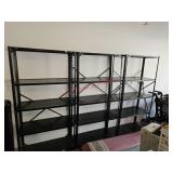 Three metal shelves, appx 3 feet wide by 15" deep