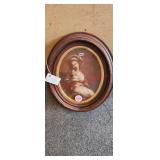 Sweet mother and child in walnut oval frame