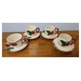 (4) Vintage Franciscan Apple Tea Cups and Saucers