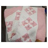 Amish pink lily barn vintage handmade quilt, full