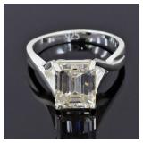 3.35 Ct Emerald Cut, White Mossanite Ring, US 7.27