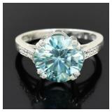 4.60 Ct Round Cut, Blue Mossanite Ring, US 7.55