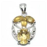 Silver Citrine Cz(6.3ct) Rhodium Plated  Pendant (