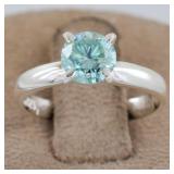 1 Ct Round Cut, Blue Moissanite Ring, US 6.65