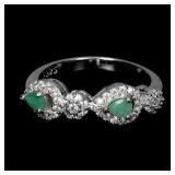 925 Sterling Silver Ring Pear Emerald Natural Gems